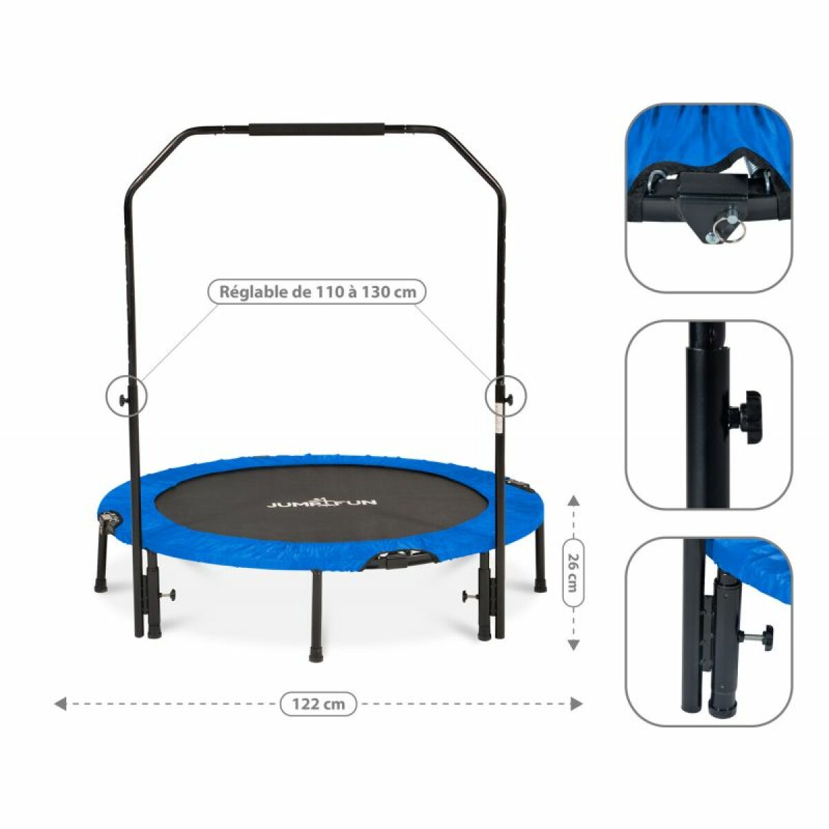 Mini Trampoline Fitness Jump4fun Pliable Double-Bar - Ø122cm – Image 3