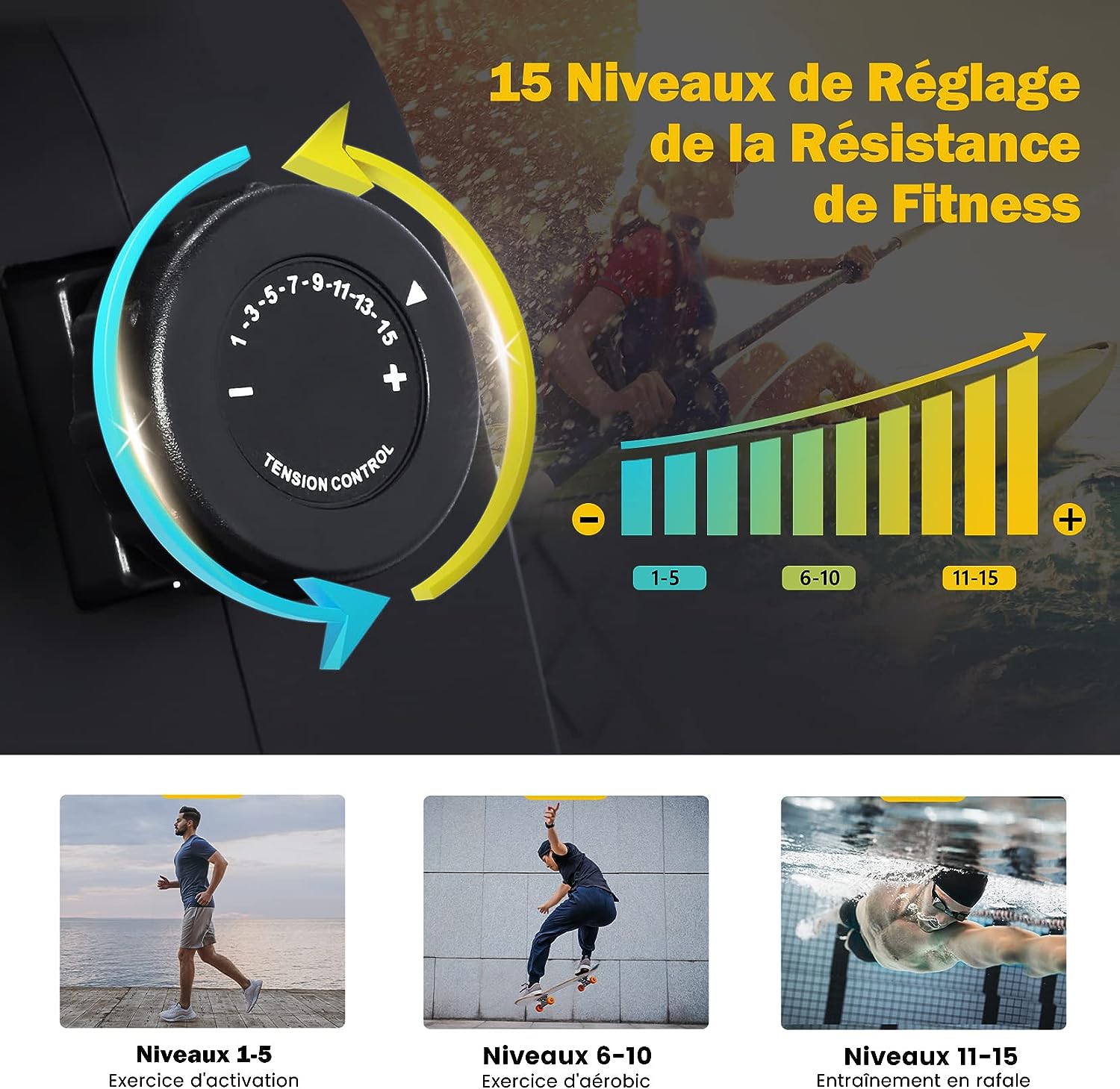 YOLEO Rameur Magnétique Rameur d'appartement, 15 Niveaux de Résistance Magnétique, écran LCD Multifonction, Double Glissières en Aluminium avec Support de Tablette – Image 5