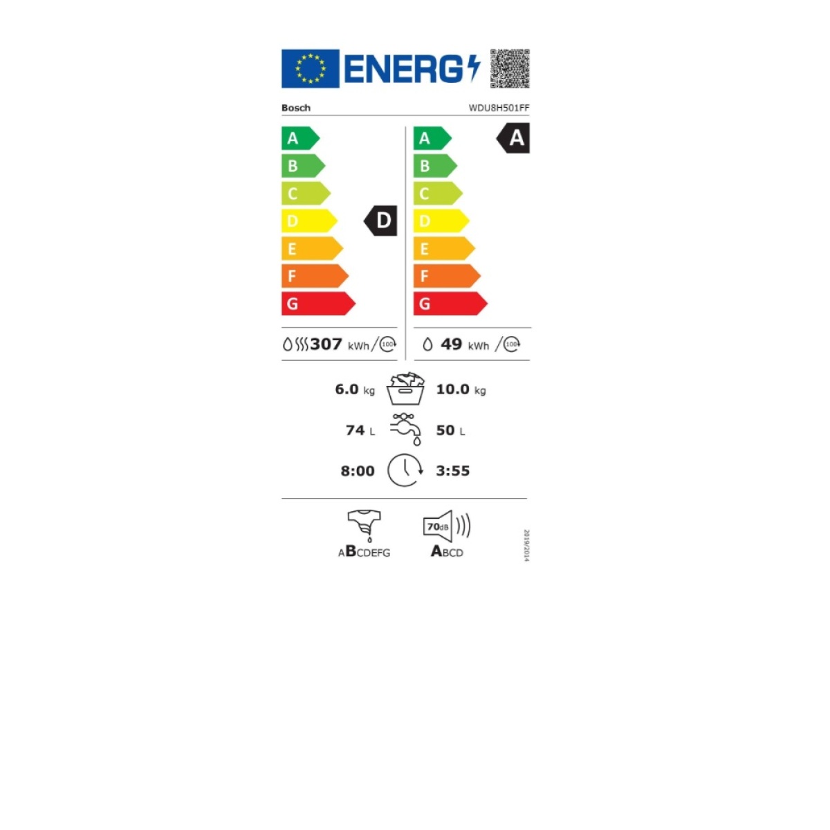Lave-linge séchant hublot 10/6kg 1400tours/min - wdu8h501ff - BOSCH – Image 6