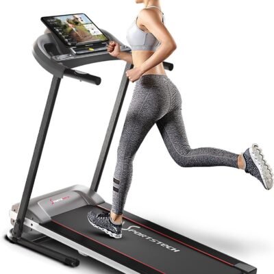 SPORTSTECH – Tapis De Course Pliable F10 – Capteurs Cardio + Ceinture Cardio Incluse – 12 Programmes – Jusqu’À 10km/h – Silencieux – Système d’Autolubrification – L.134 x l.62 x H.124 cm