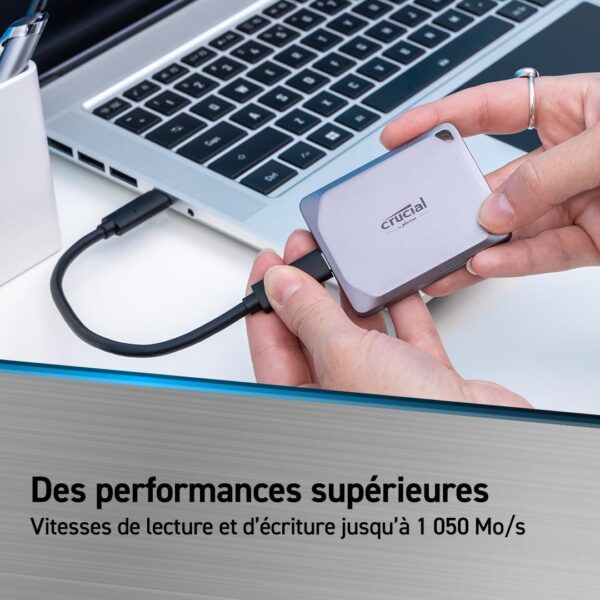Crucial X9 Pro 2To SSD Portable - Jusqu’à 1050Mo/s en lecture et en écriture - Résistant à l'eau et à la poussière, PC, Mac, avec l'offre Mylio Photos+ - Disque SSD externe USB 3.2 - CT2000X9PROSSD902 – Image 3