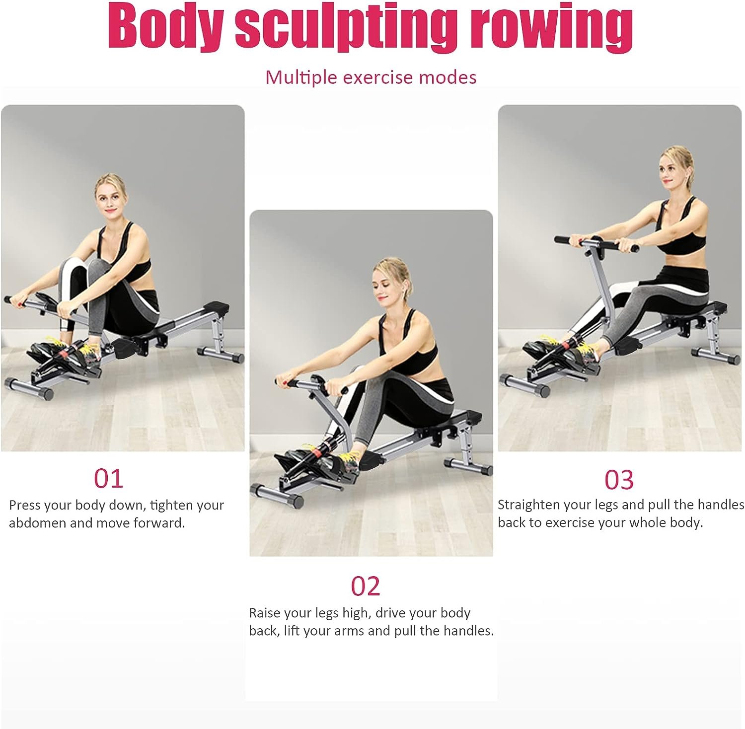 Rameur Pliable 4 En 1 Pour La Maison - Exercice Complet Corps + Cardio - Résistance élastique Silencieuse - Jusqu'à 120 Kg