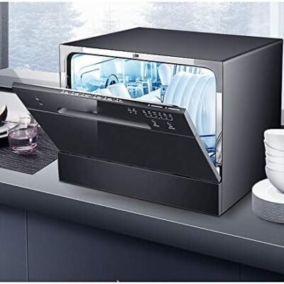 DSFEOIGY Lave-vaisselle automatiquesMachines Embarqués 6 Ensembles de Petit indépendant Bureau Mini appareil portable Dishwashing puissance et économie d’eau