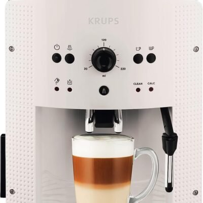 Krups Machine à café broyeur grain, 2 expresso simultanés, Nettoyage automatique, Buse vapeur Cappuccino, Essential blanche EA810570