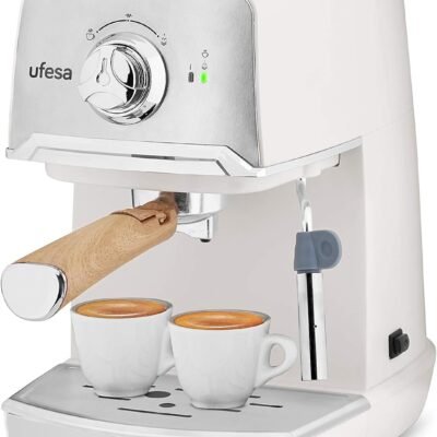 Ufesa CE7238 Machine à Café Expresso et Cappuccino, Buse Vapeur, 20 Bars, 2 Modes: Café Moulu ou à Dose Unique, Réservoir d’1.2L, Plateau Réchauffe-Tasses, 850W, Cream