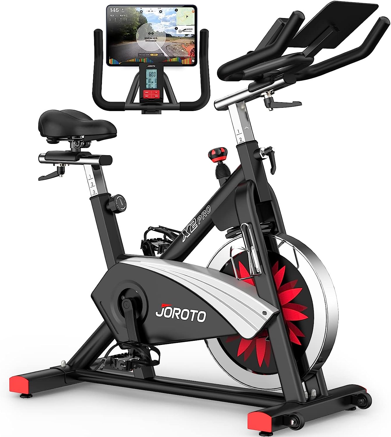 JOROTO X2 Vélo d'Appartement Professionnel et JOROTO X2PRO Bluetooth Vélo d'Appartement Vélo de Fitness Ergomètre avec Résistance Magnétique Réglable et Système de Courroie avec Grand Support Tablette - Capacité de Charge 150KG