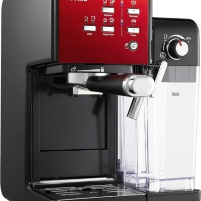 Breville Machine à café et expresso PrimaLatte II | Pompe italienne à 19 bars | convient pour le café en poudre ou en dosettes | Mousseur à lait automatique intégré | Noir / rouge | VFC109X-01