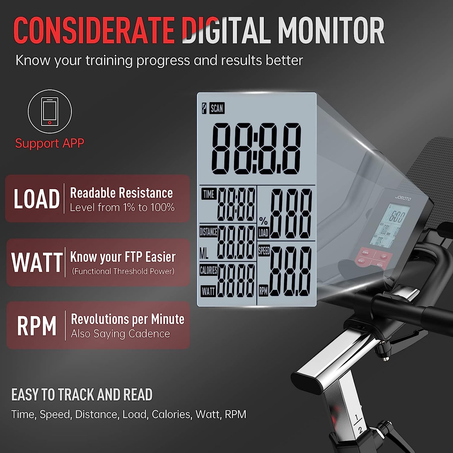 JOROTO X2 Vélo d'Appartement Professionnel et JOROTO X2PRO Bluetooth Vélo d'Appartement Vélo de Fitness Ergomètre avec Résistance Magnétique Réglable et Système de Courroie avec Grand Support Tablette - Capacité de Charge 150KG – Image 7
