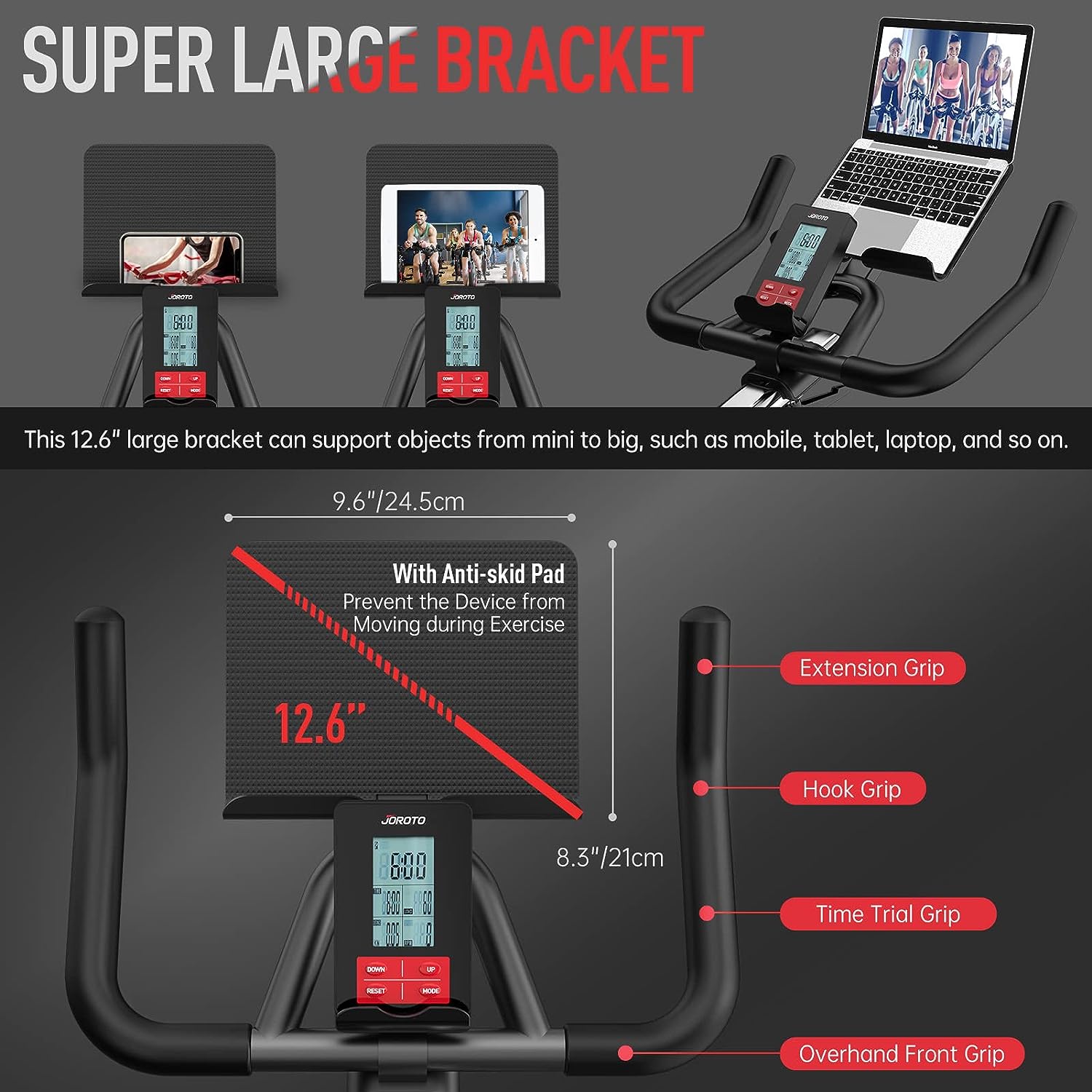 JOROTO X2 Vélo d'Appartement Professionnel et JOROTO X2PRO Bluetooth Vélo d'Appartement Vélo de Fitness Ergomètre avec Résistance Magnétique Réglable et Système de Courroie avec Grand Support Tablette - Capacité de Charge 150KG – Image 9