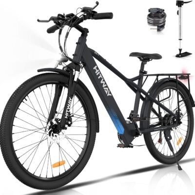 HITWAY Vélo électrique de Montagne 26″, vélo électrique Puissant Batterie au Lithium 36V 12Ah 250W,7/21 Vitesses, vélos à Assistance électrique pour Adultes