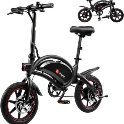 DYU Vélo Électrique Pliable,14 Pouces Vélo Électrique Portable,Smart E-Bike avec 3 Modes de Conduite, Pédalage Assisté, Hauteur Réglable, Portable Compact, Adulte Unisexe