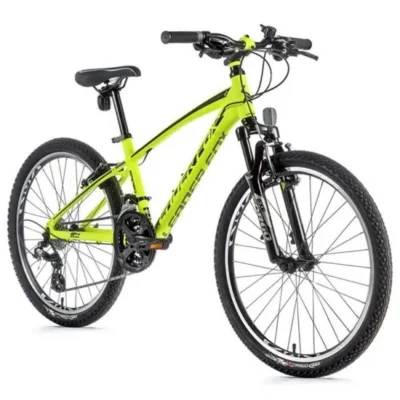 Vélo électrique VTT 24 musculaire enfant Leader Fox Spider 2023 8V – jaune fluo – 135/145 cm