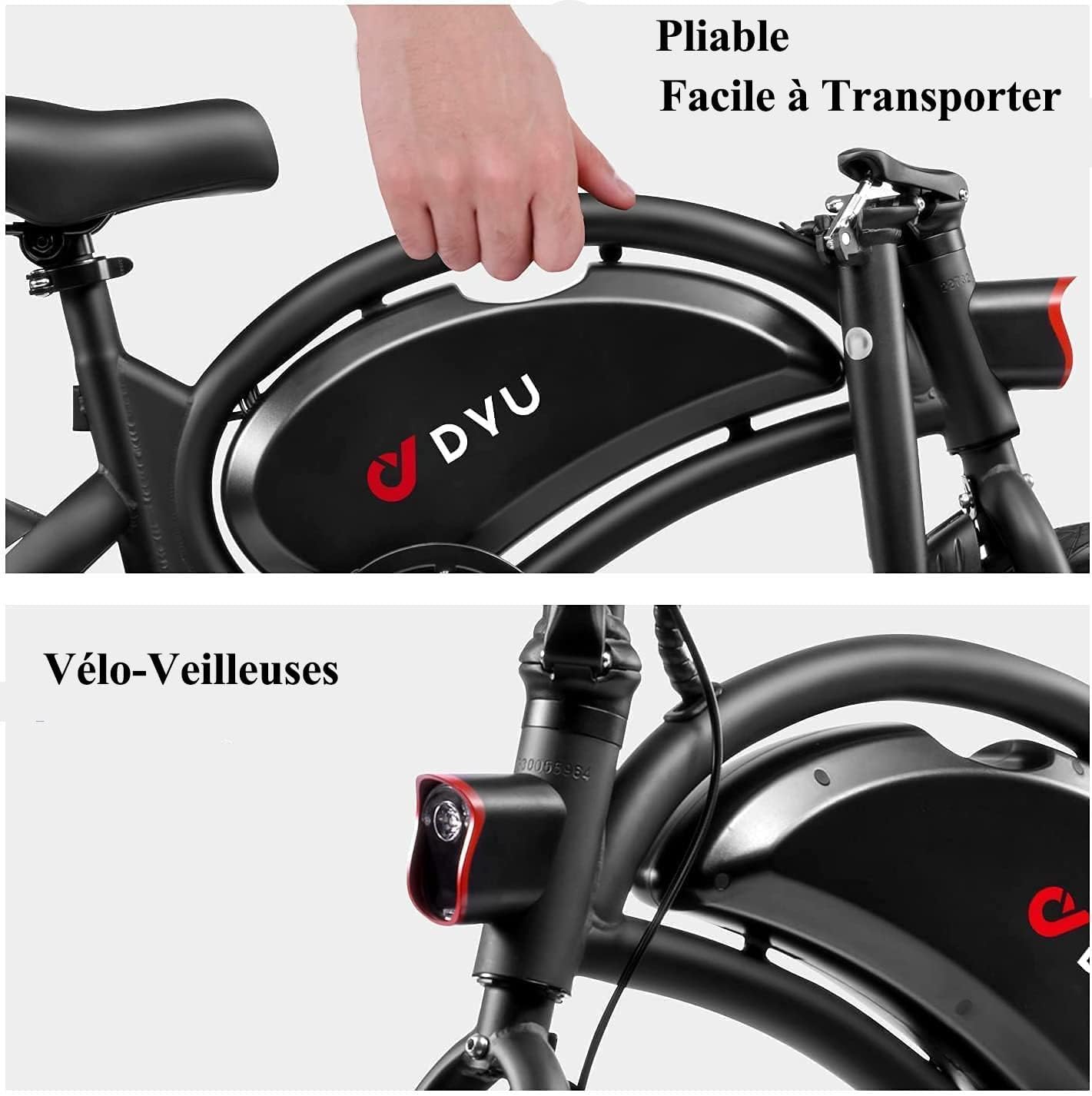 DYU Vélo Électrique Pliable,14 Pouces Vélo Électrique Portable,Smart E-Bike avec 3 Modes de Conduite, Pédalage Assisté, Hauteur Réglable, Portable Compact, Adulte Unisexe – Image 6