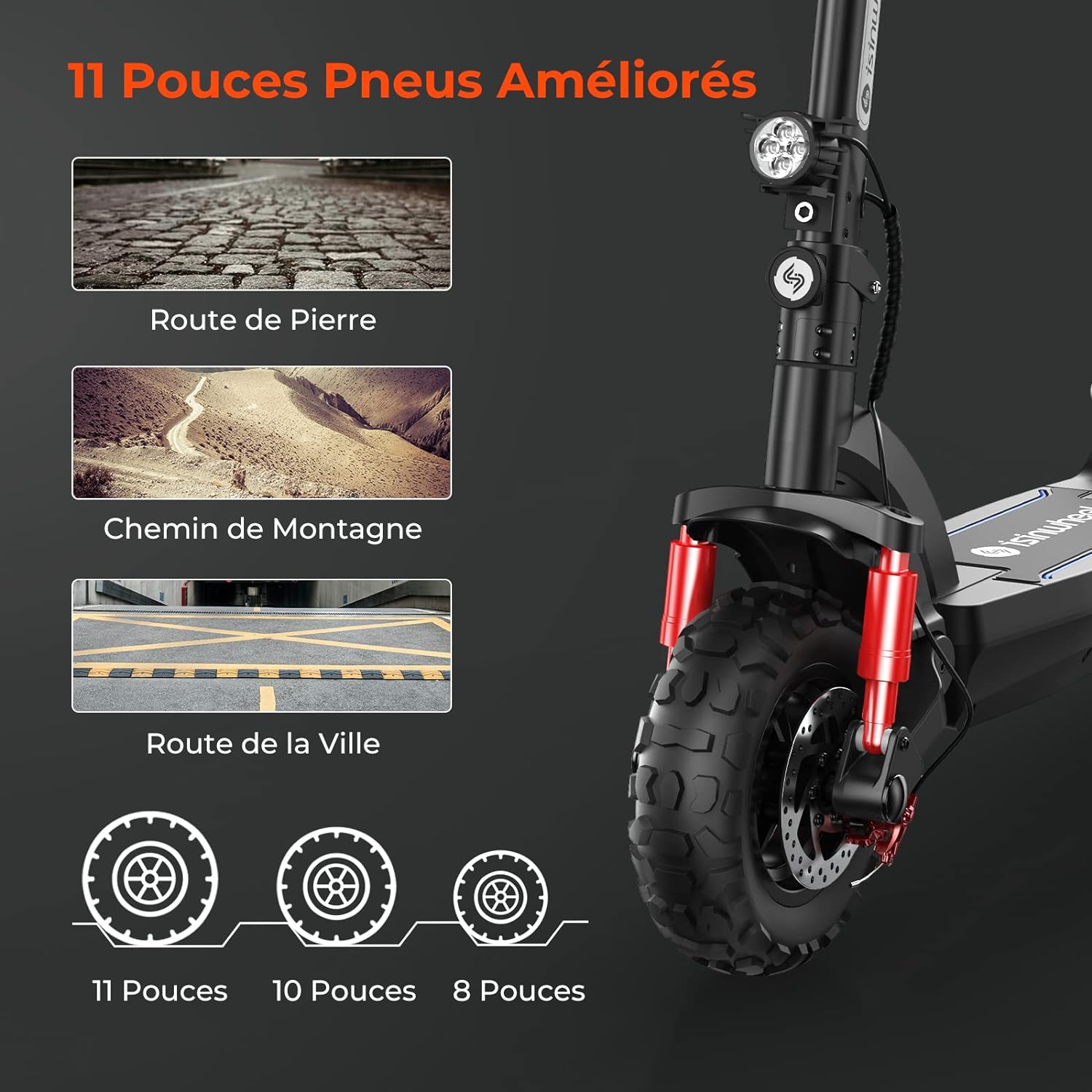 Trottinette Électrique Adultes 11" Pliable, isinwheel GT2 Trottinette Électrique 8OOW, Batterie Capacité 15AH, 45KM Kilométrage,3 Modes de Vitesse, Vitesse Maximum 25KM/H, Charge Maximale 150kg – Image 6