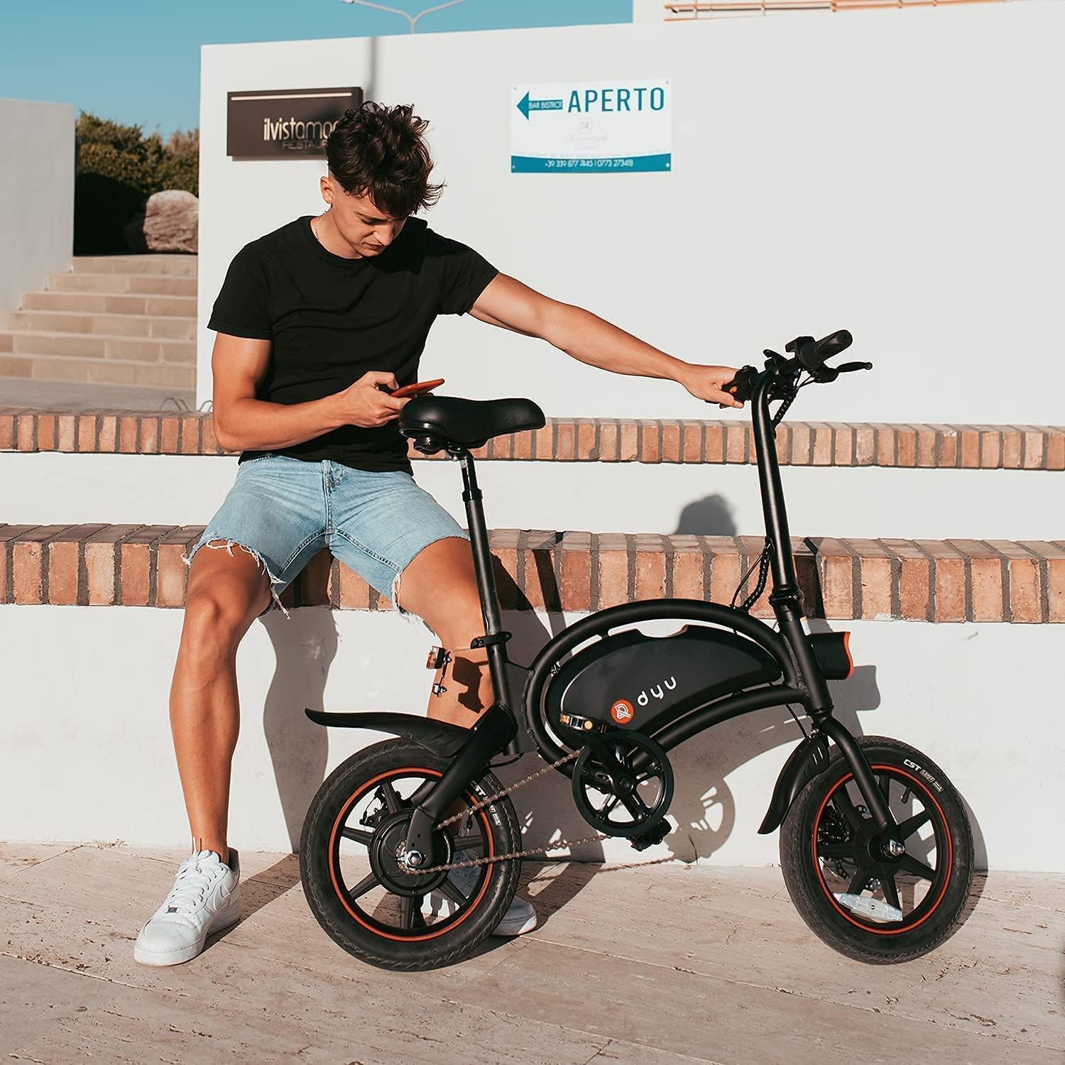 DYU Vélo Électrique Pliable,14 Pouces Vélo Électrique Portable,Smart E-Bike avec 3 Modes de Conduite, Pédalage Assisté, Hauteur Réglable, Portable Compact, Adulte Unisexe – Image 8
