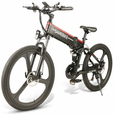 SAMEBIKE LO26 10,4Ah 48V 350W Moped Vélo électrique pliant intelligent de 26 pouces Vitesse maximale de 35 km/h Autonomie maximale de 80 km Charge maximale de 150 kg avec prise UE Frein à disque double – Noir