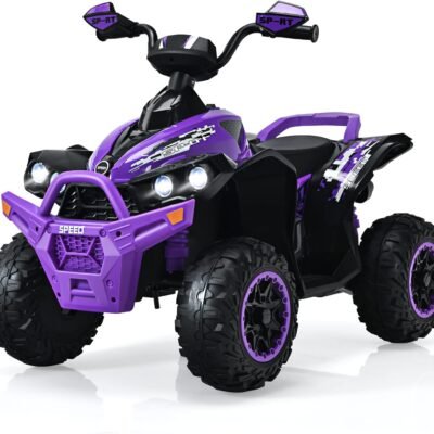 COSTWAY Quad Electrique Enfants avec Panneau de Commande, Voiture Électrique Enfants avec Musique & Lumières LED, Pédale & Klaxon, Démarrage Lent, Charge 35kg pour Enfants de 3-8 Ans (Violet)