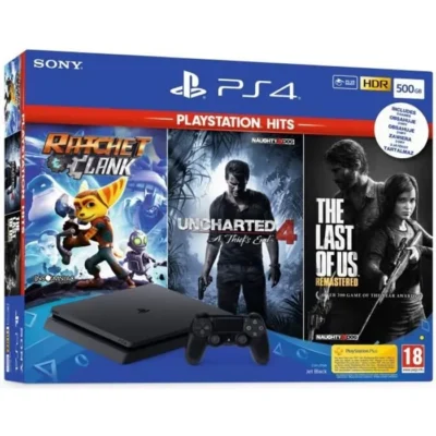 Console PS4 Slim 500Go Noire/Jet Black + Ratchet & Clank + Uncharted 4 + The Last Of Us Remastered – PlayStation Officiel