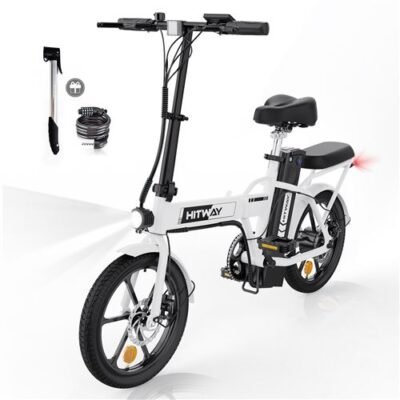 Vélo Électrique HITWAY Pliable Blanc 16 pouces Vélos à Assistance Pédalage Assisté